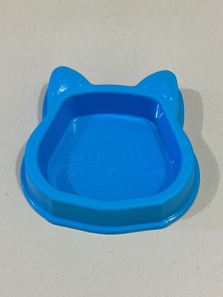 Comedero azul con diseño de gato